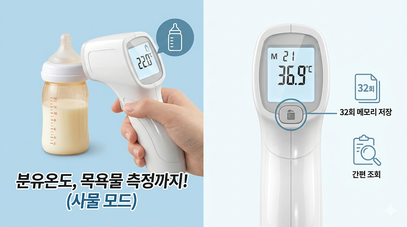 비접촉 체온계 상세 - 1초 측정 및 무소음